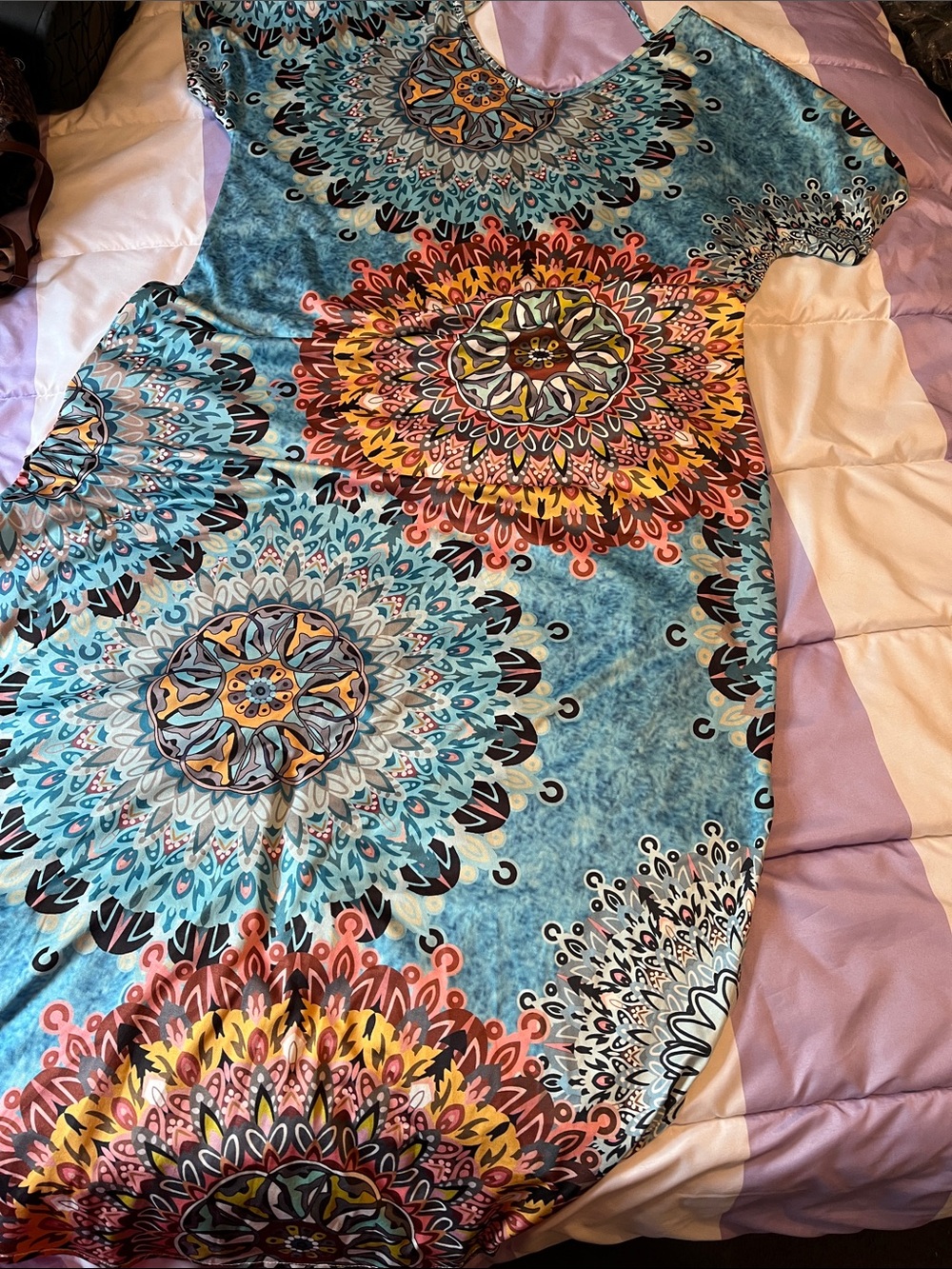 Cure Mandala Print Long Dress with Pockets Size XL